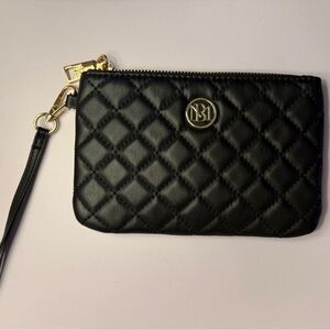 Badgley Mischka Quilted Black Wristlet with Gold Accent